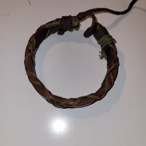 Brown and Green Braided Leather Bracelet